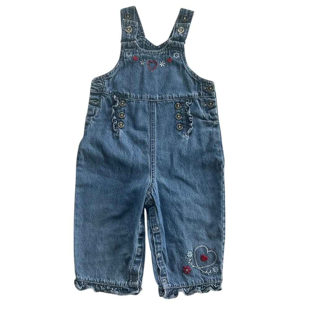90s Embroidered 100% Cotton Denim Overalls Vintage Size 12 Months toddler baby